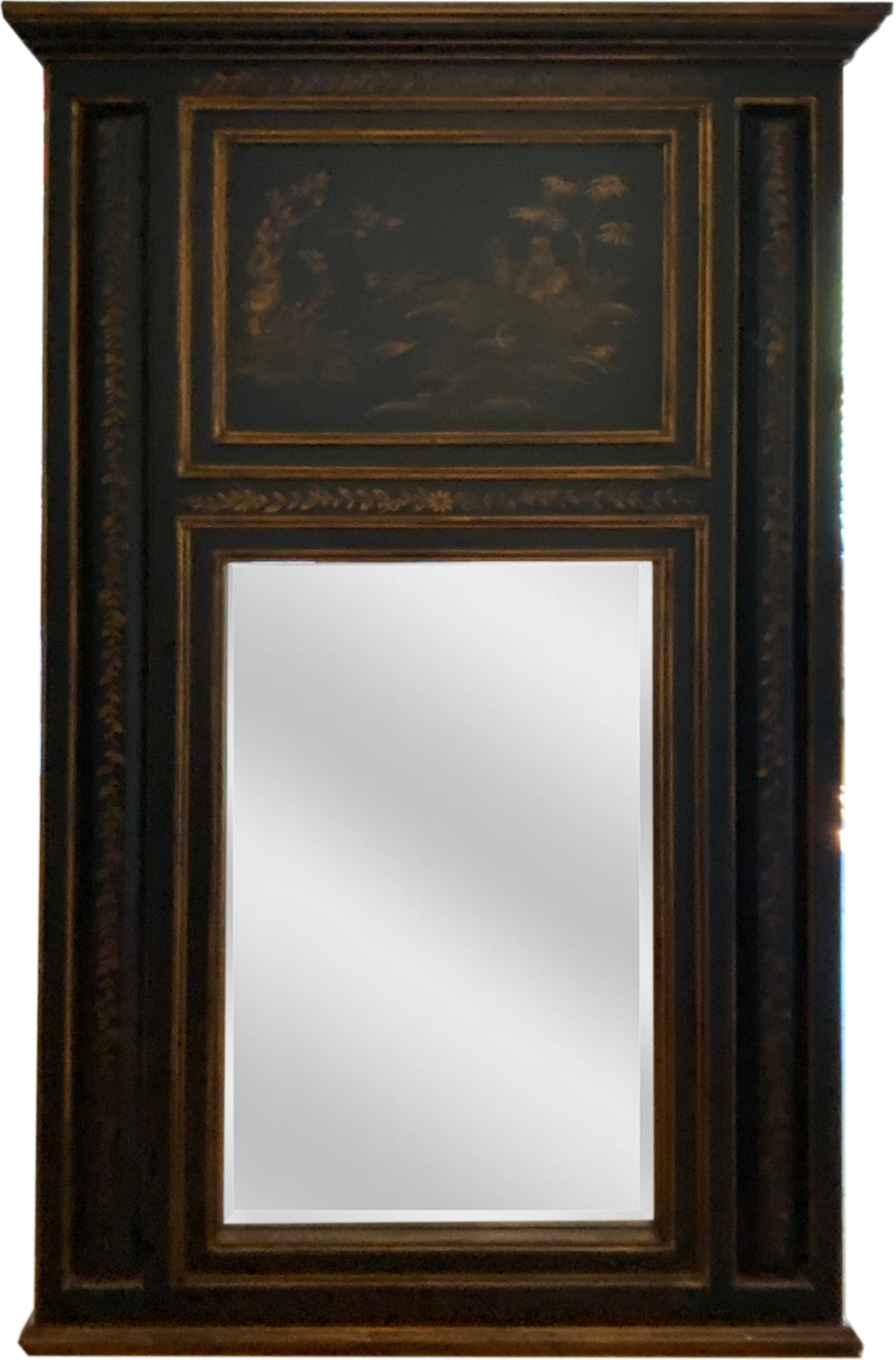 Hand Painted Wood Chinoiserie Panels Trumeau Mirror