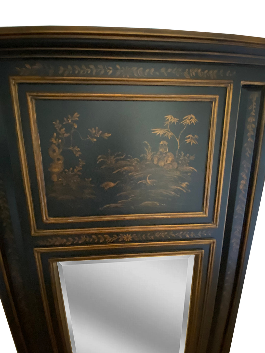 Hand Painted Wood Chinoiserie Panels Trumeau Mirror