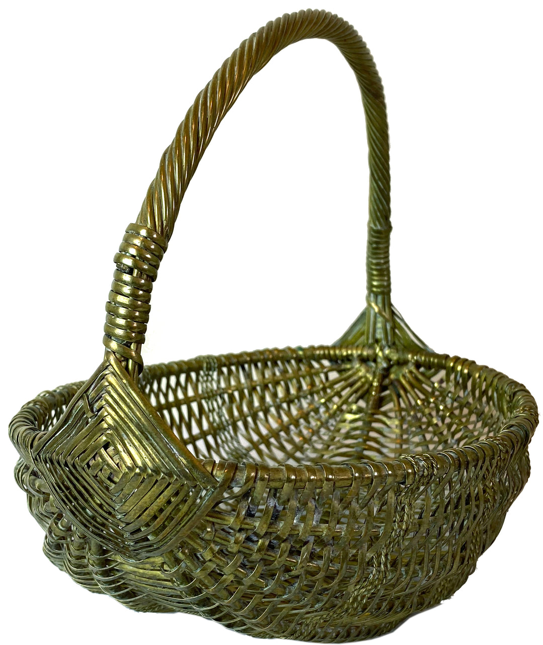 Brass Woven Basket with Handle