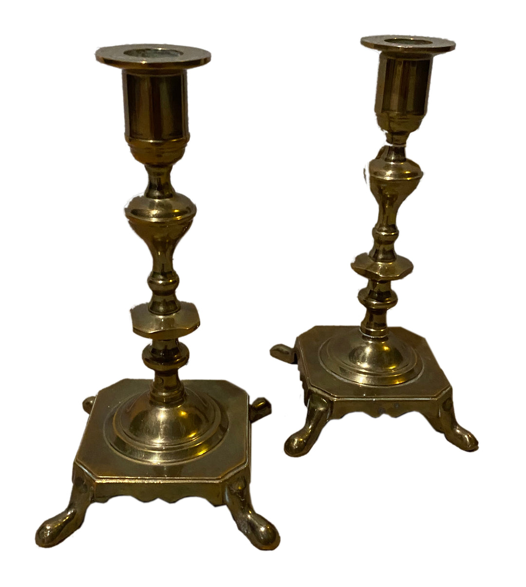 Elegant Pair of Footed Brass Candlesticks