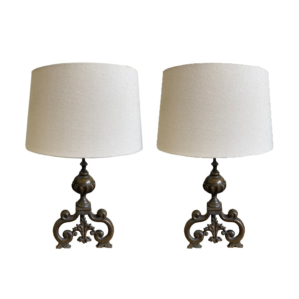 Bronze Andiron Table Lamp, Pair