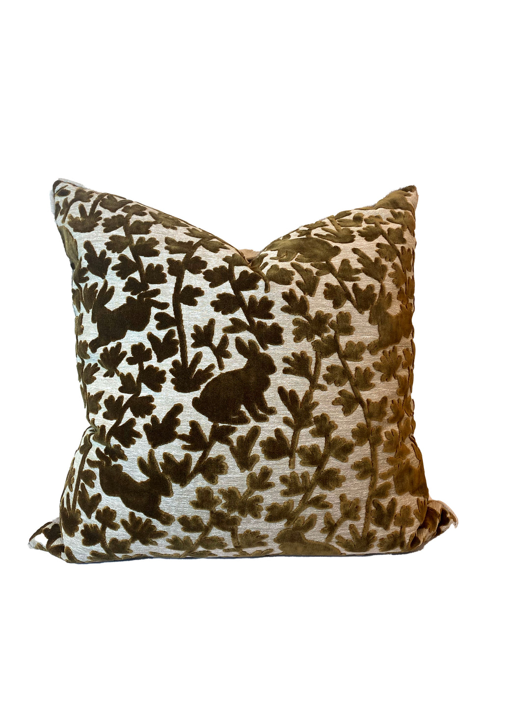 Velvet Bunny & Oak Leaf Pillows – 23" Square