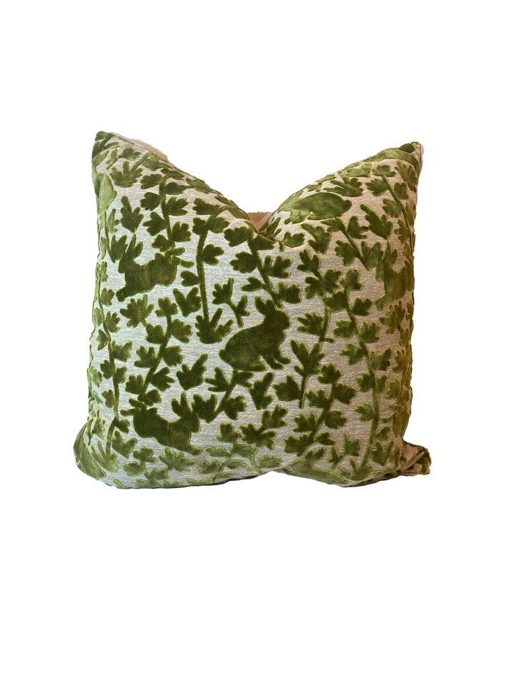 Velvet Bunny & Oak Leaf Pillows – 23" Square