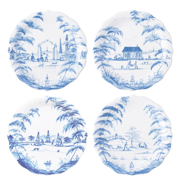 Country Estate - Delft Blue Garden Scenes Plate Set/4