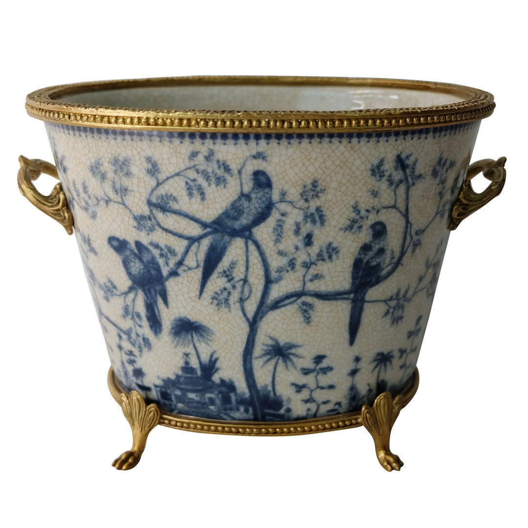 Blue & White Bird Motif Planter