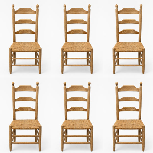 French Ladder-Back Rush-Seat Dining Chairs, circa 1960