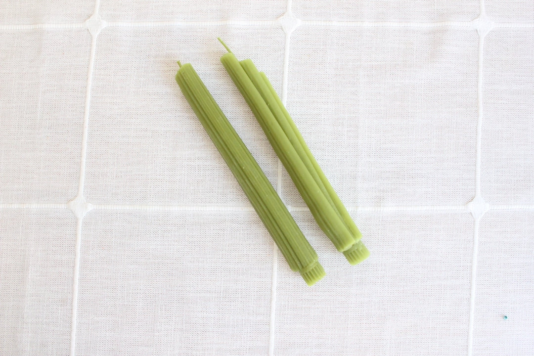 Celery Beeswax Candle Tapers - Pair