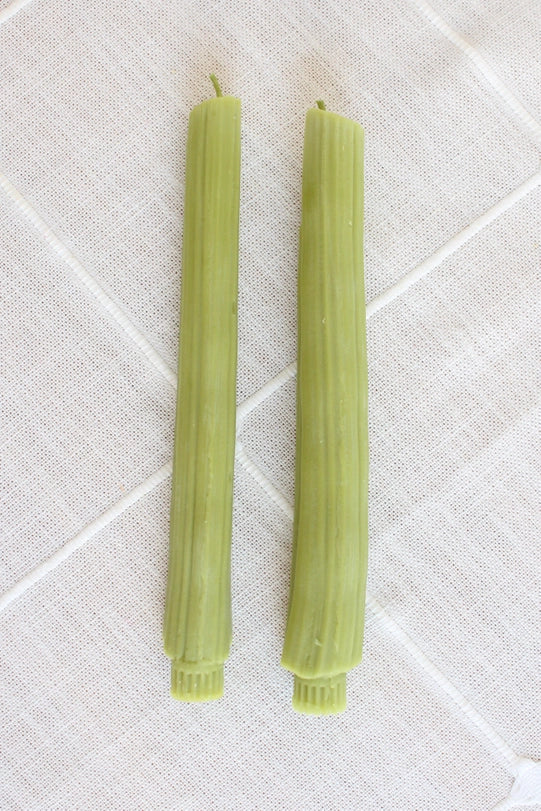 Celery Beeswax Candle Tapers - Pair