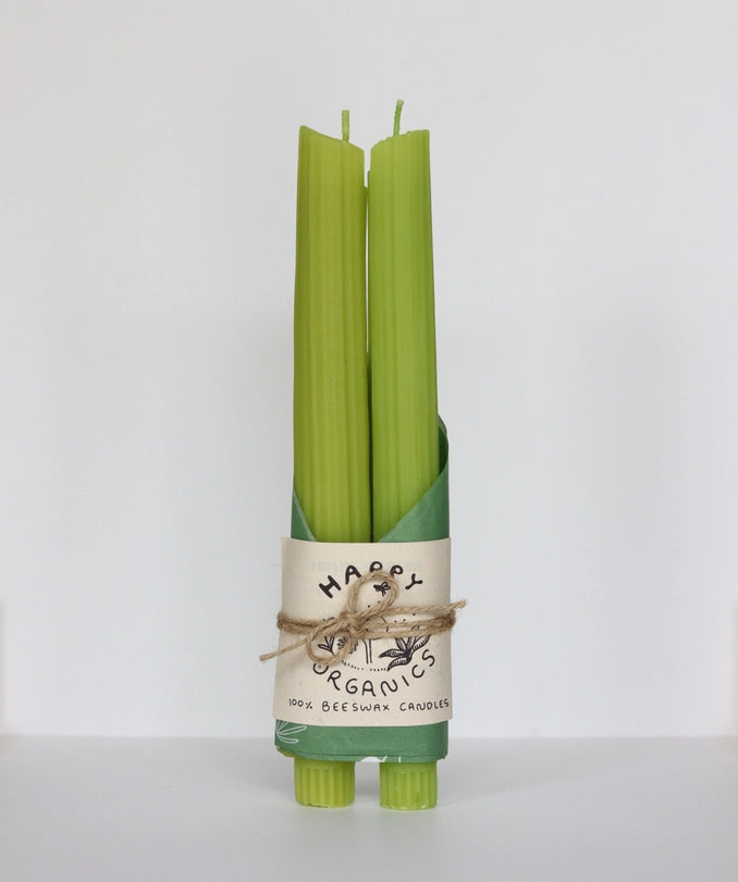 Celery Beeswax Candle Tapers - Pair