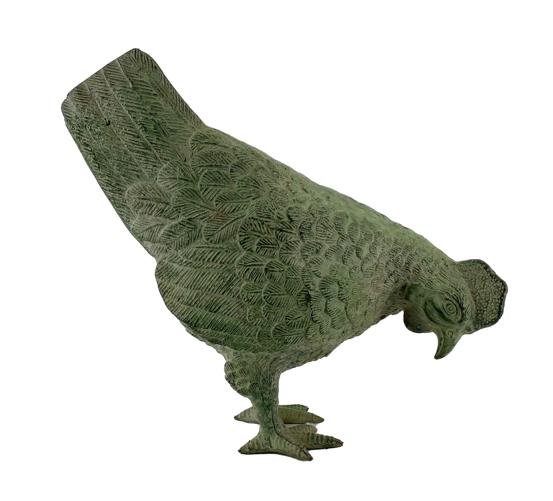 Cast Metal Pecking Chicken Sculpture