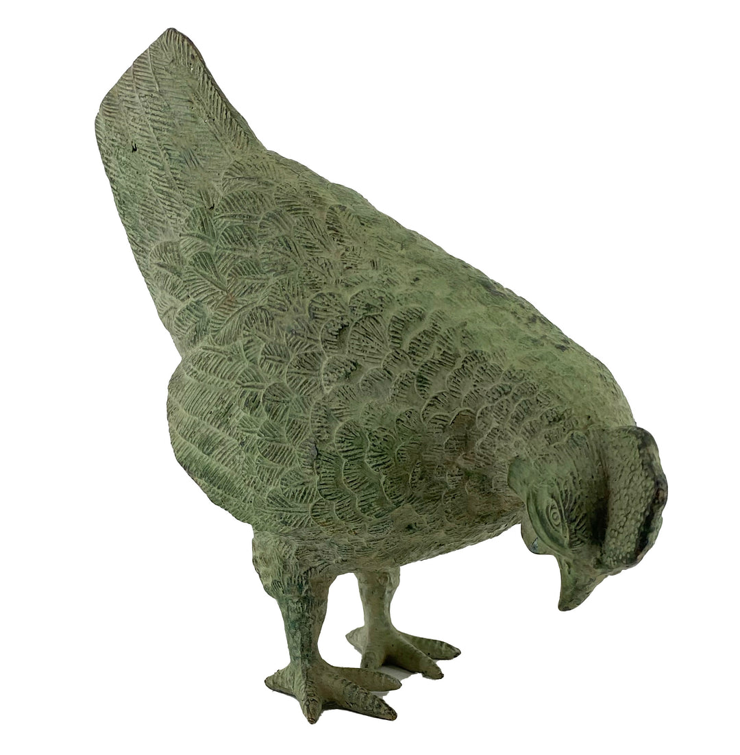 Cast Metal Pecking Chicken Sculpture