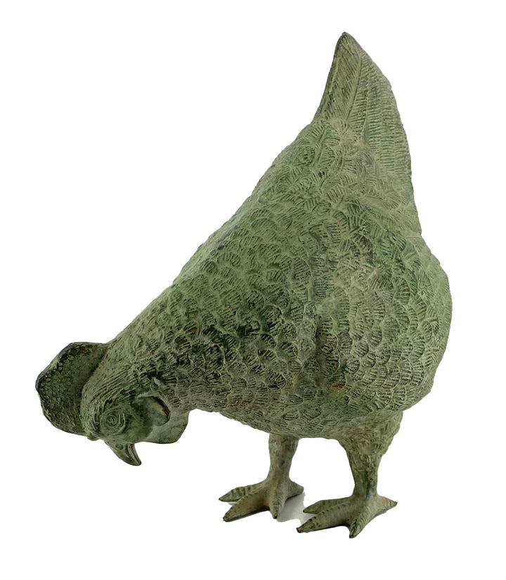 Cast Metal Pecking Chicken Sculpture