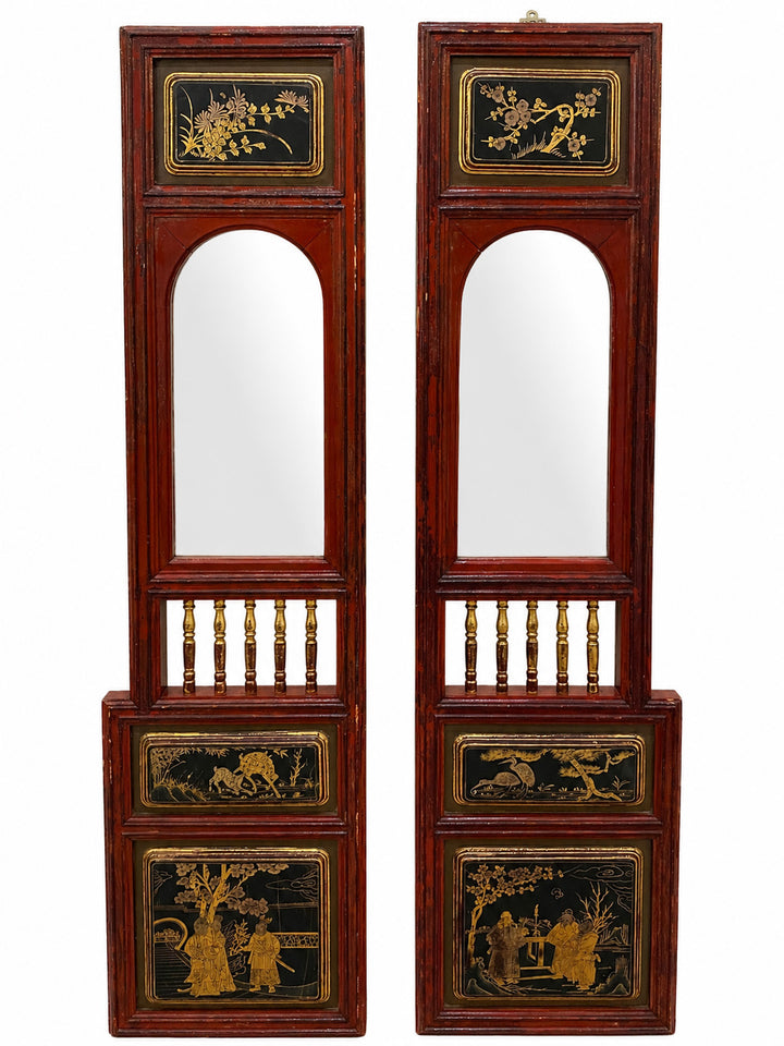 Pair of Antique Coromandel Screen Panels with Mirror Inserts