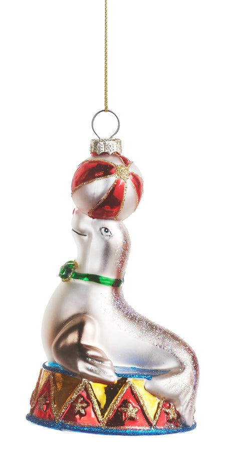 Circus Seal Glass Ornament