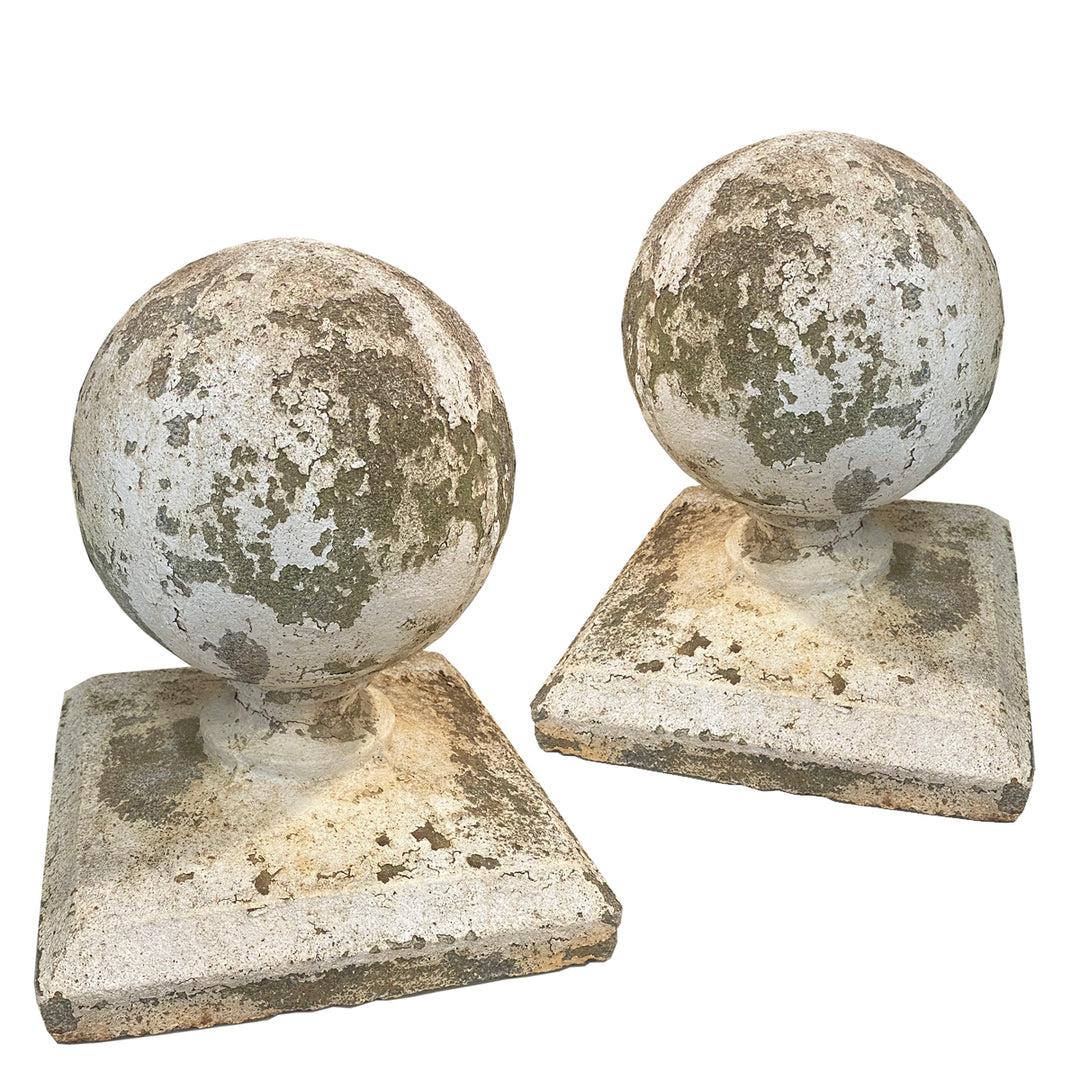 Pair of Vintage Concrete Ball Finials