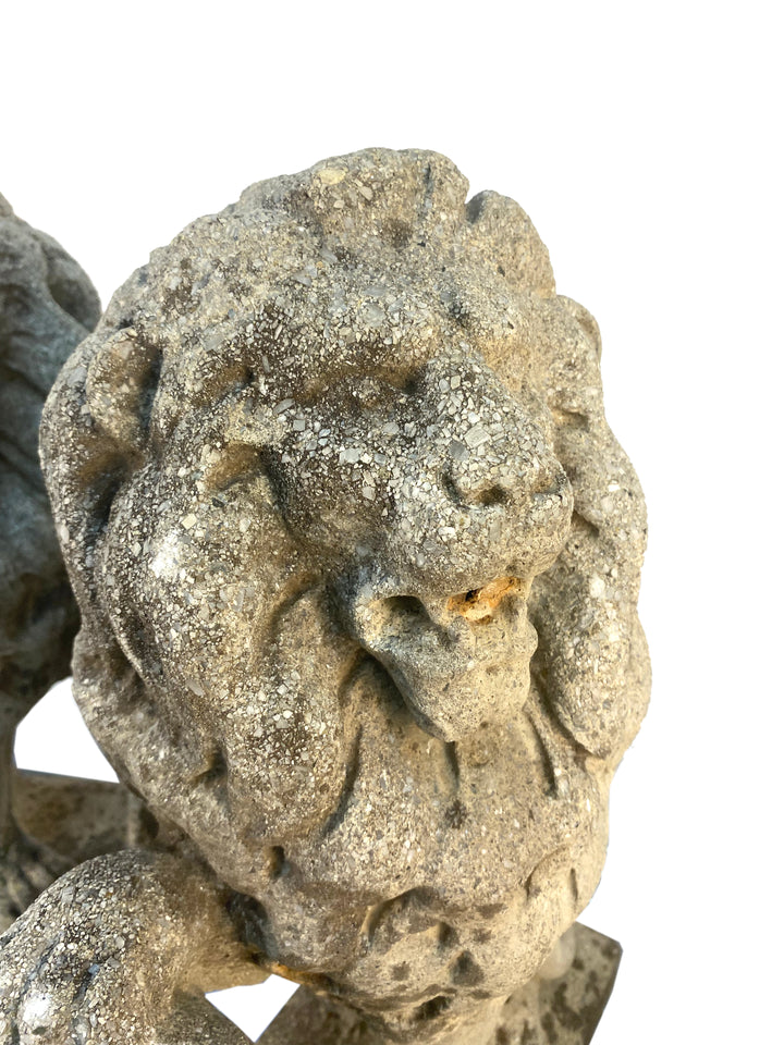 Pair of Vintage Concrete Lion Statues