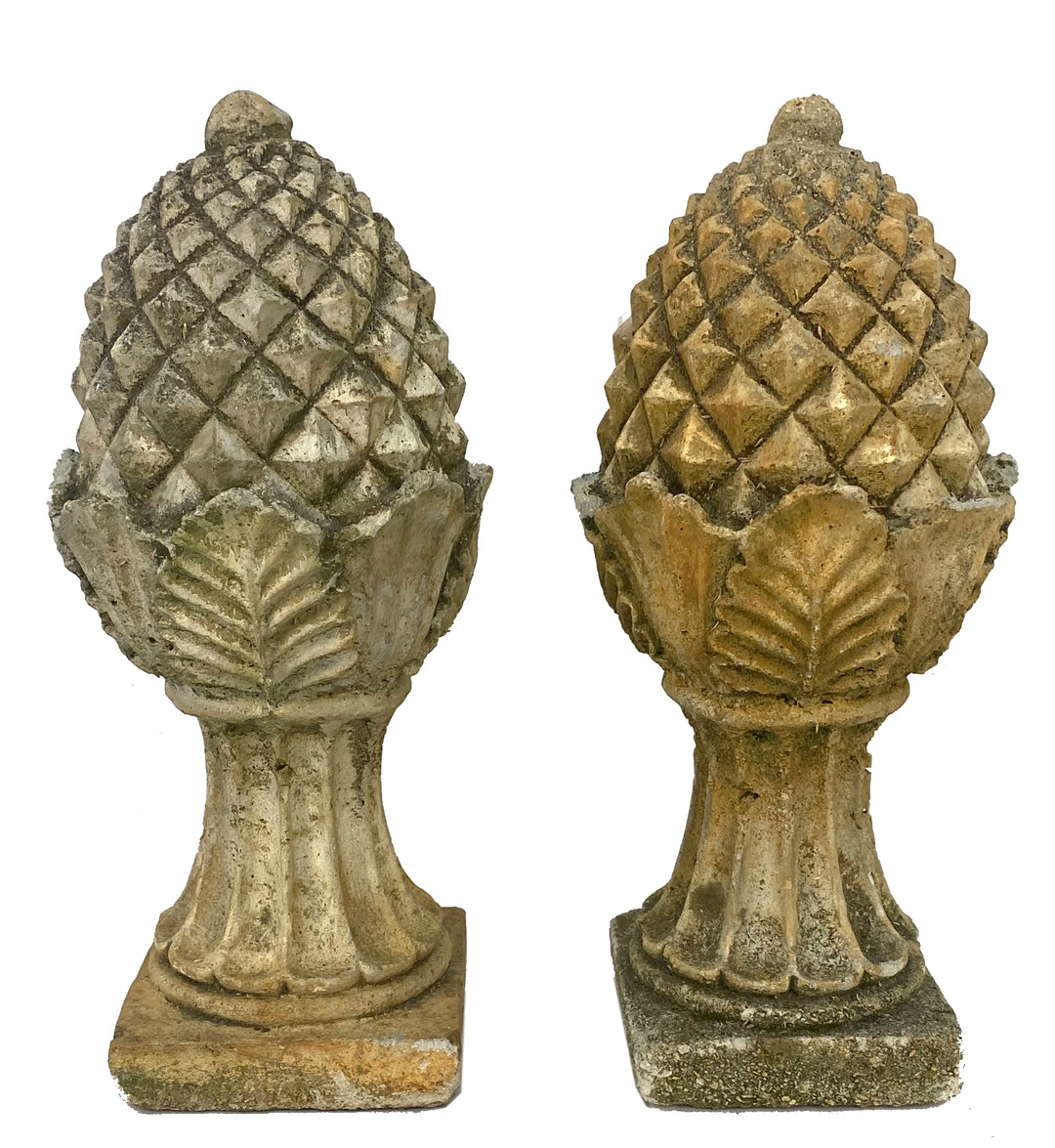 Pair of Concrete Vintage Garden Pineapple Finials