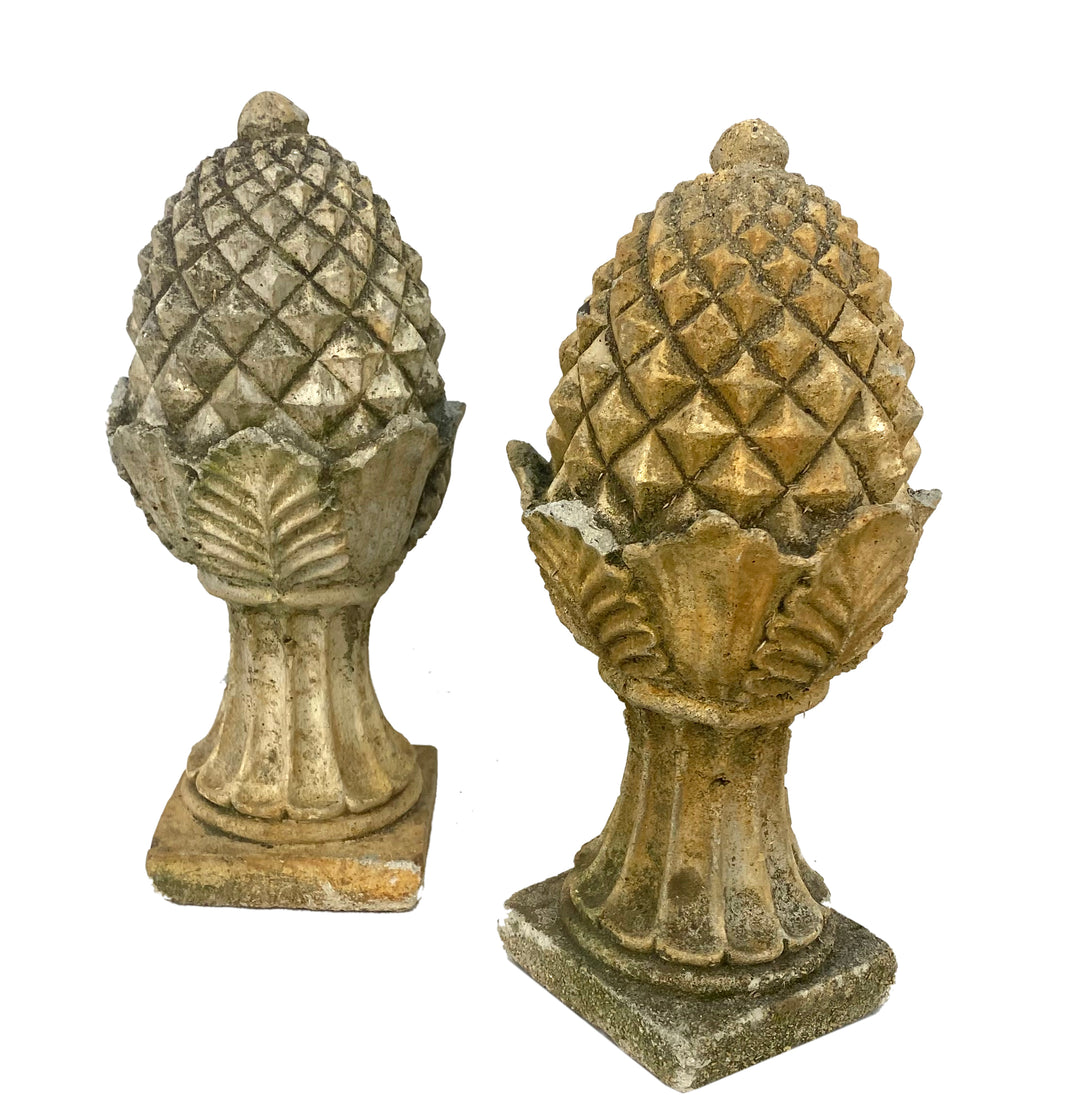 Pair of Concrete Vintage Garden Pineapple Finials