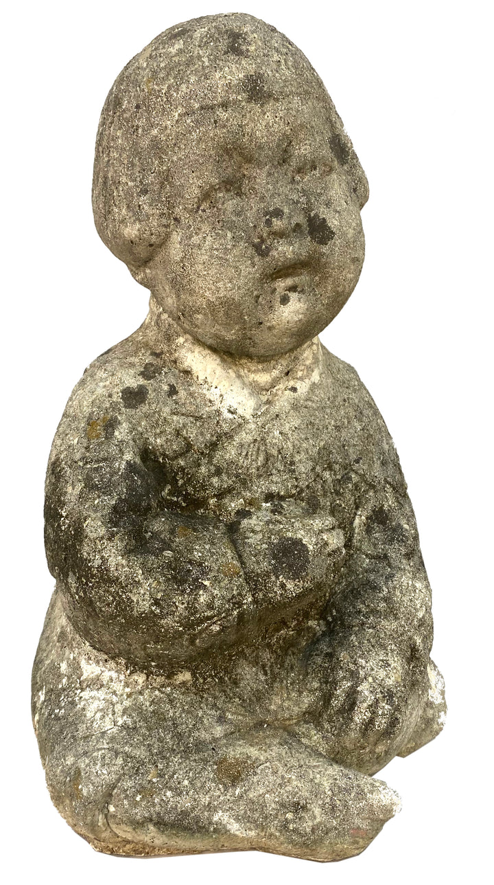 Pair of Vintage Concrete Asian Children Statues