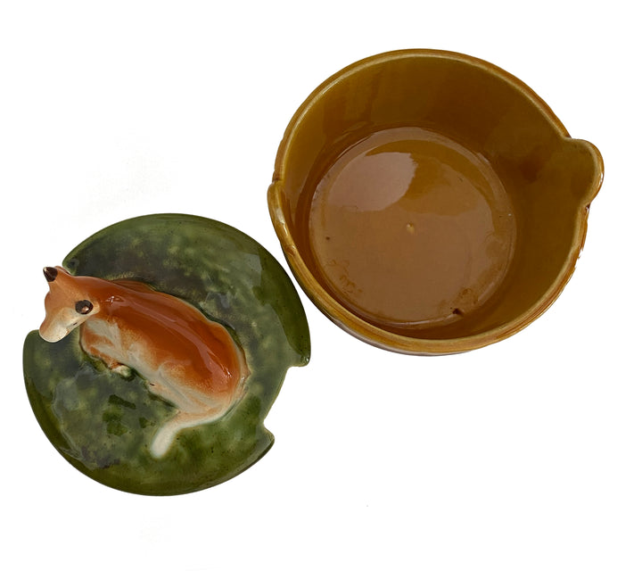 Portuguese Majolica Cow Covered Dish