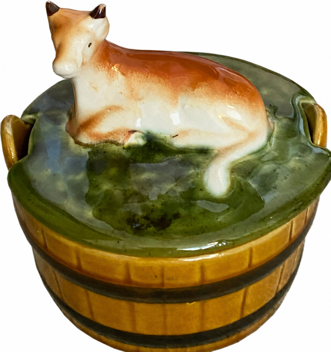 Portuguese Majolica Cow Covered Dish