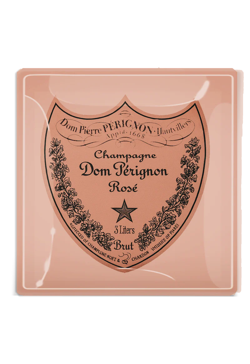 Vintage Dom Pérignon Rose Decoupage Glass Tray