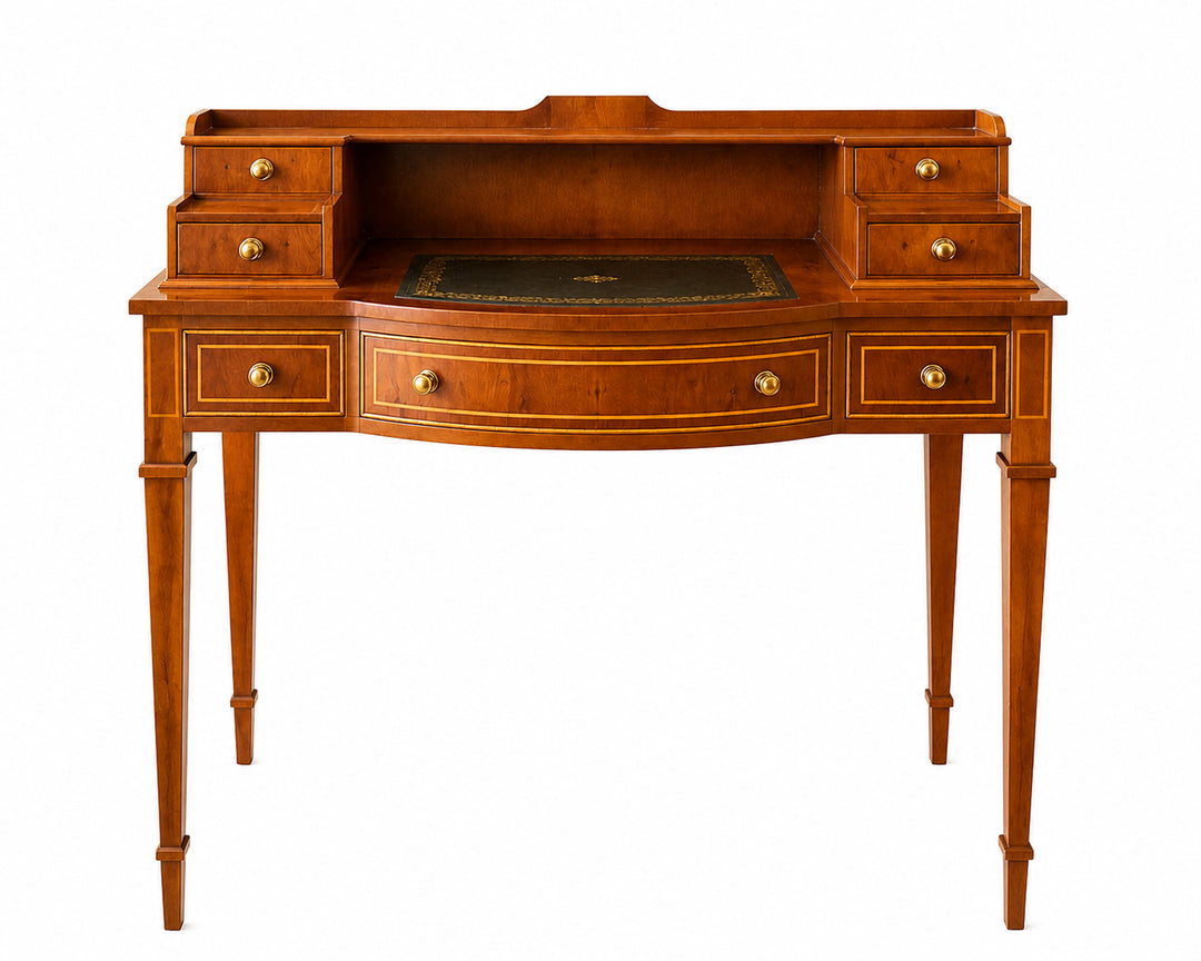 Vintage English Inlaid Writing Desk with Leather Top