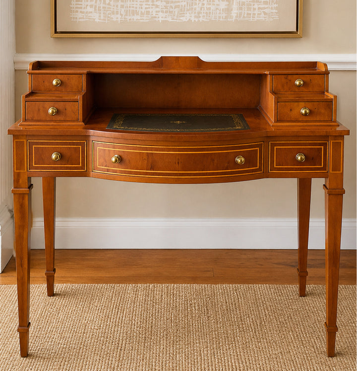 Vintage English Inlaid Writing Desk with Leather Top