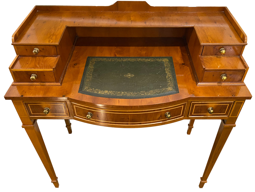 Vintage English Inlaid Writing Desk with Leather Top