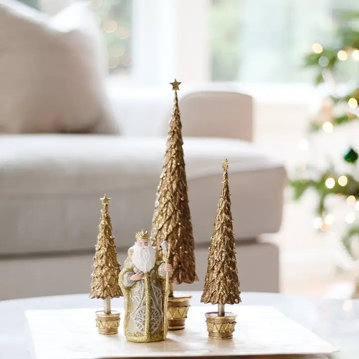 Neo Holly Topiary Tree with Star in Antique Gold