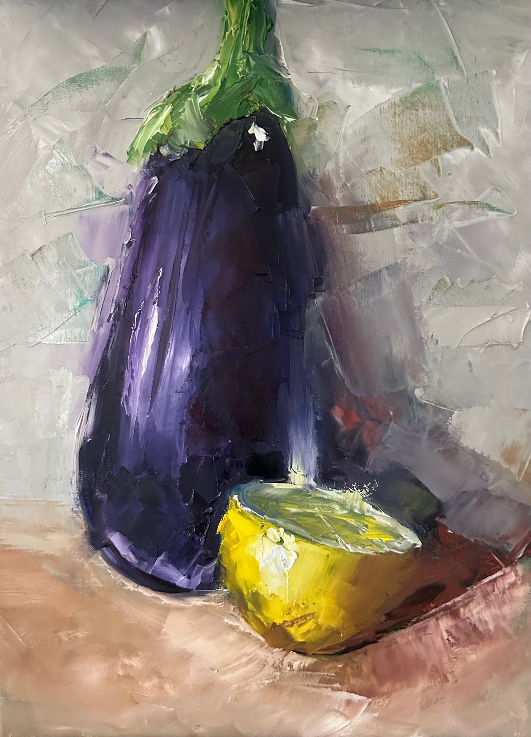 Original Oil by Mary Beth Gaiarin - "Eggplant & Lemon"