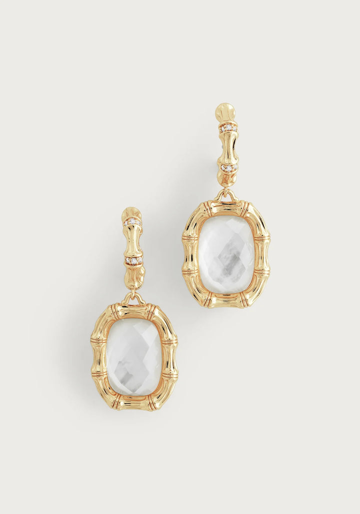 Bamboo with Stone Drop Earrings - Mother of Pearl