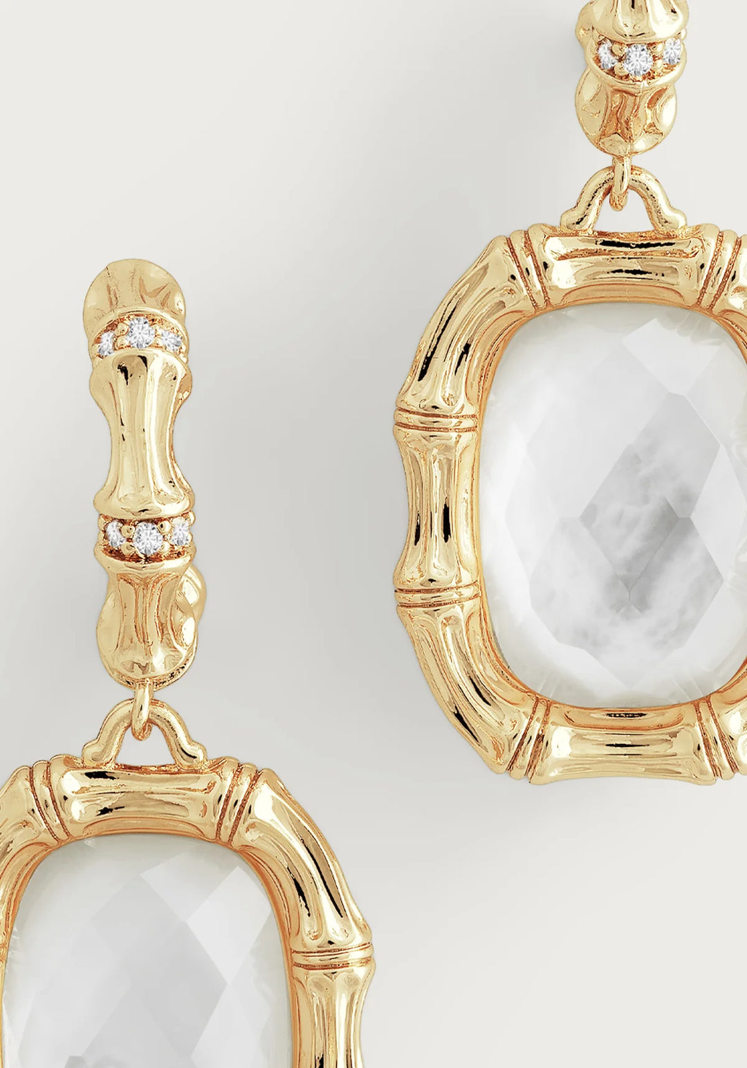 Bamboo with Stone Drop Earrings - Mother of Pearl