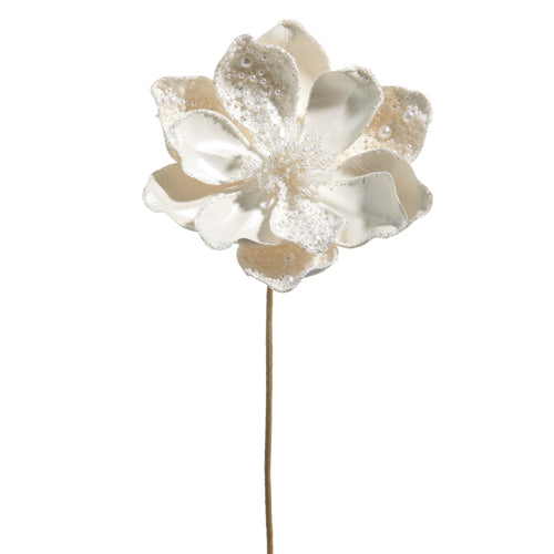 White Pearl Beaded Magnolia Pick