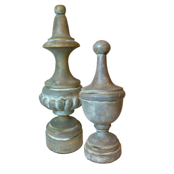 Pair of Carved Wood Finials – Rustic Decorative Accents