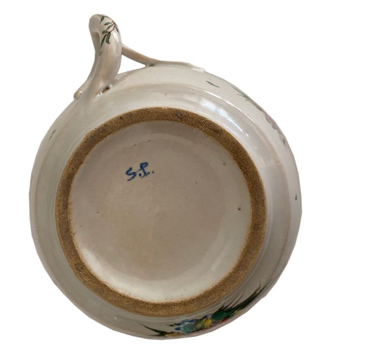 French Provincial / Faience-Inspired Lidded Porcelain Cup with Spoon Slot