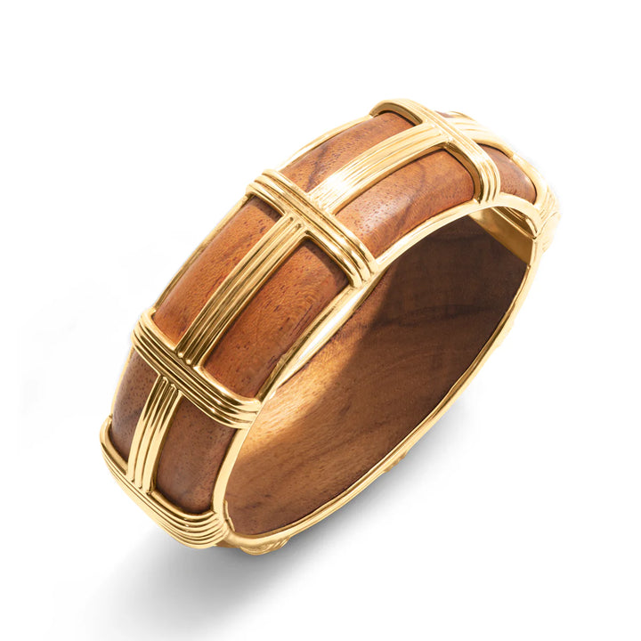 Gaia Hinged Bangle in Gold and Teak