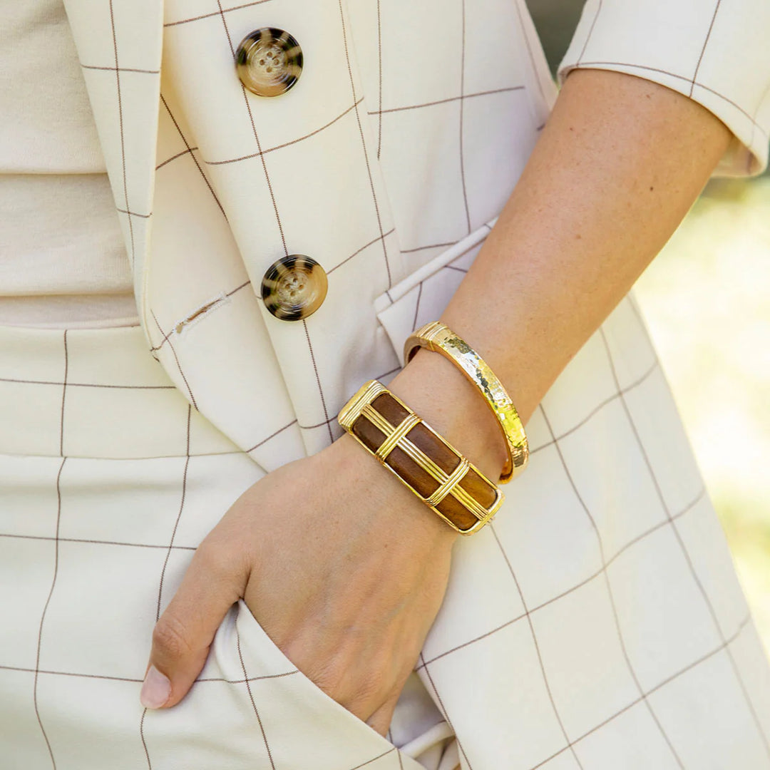 Gaia Hinged Bangle in Gold and Teak