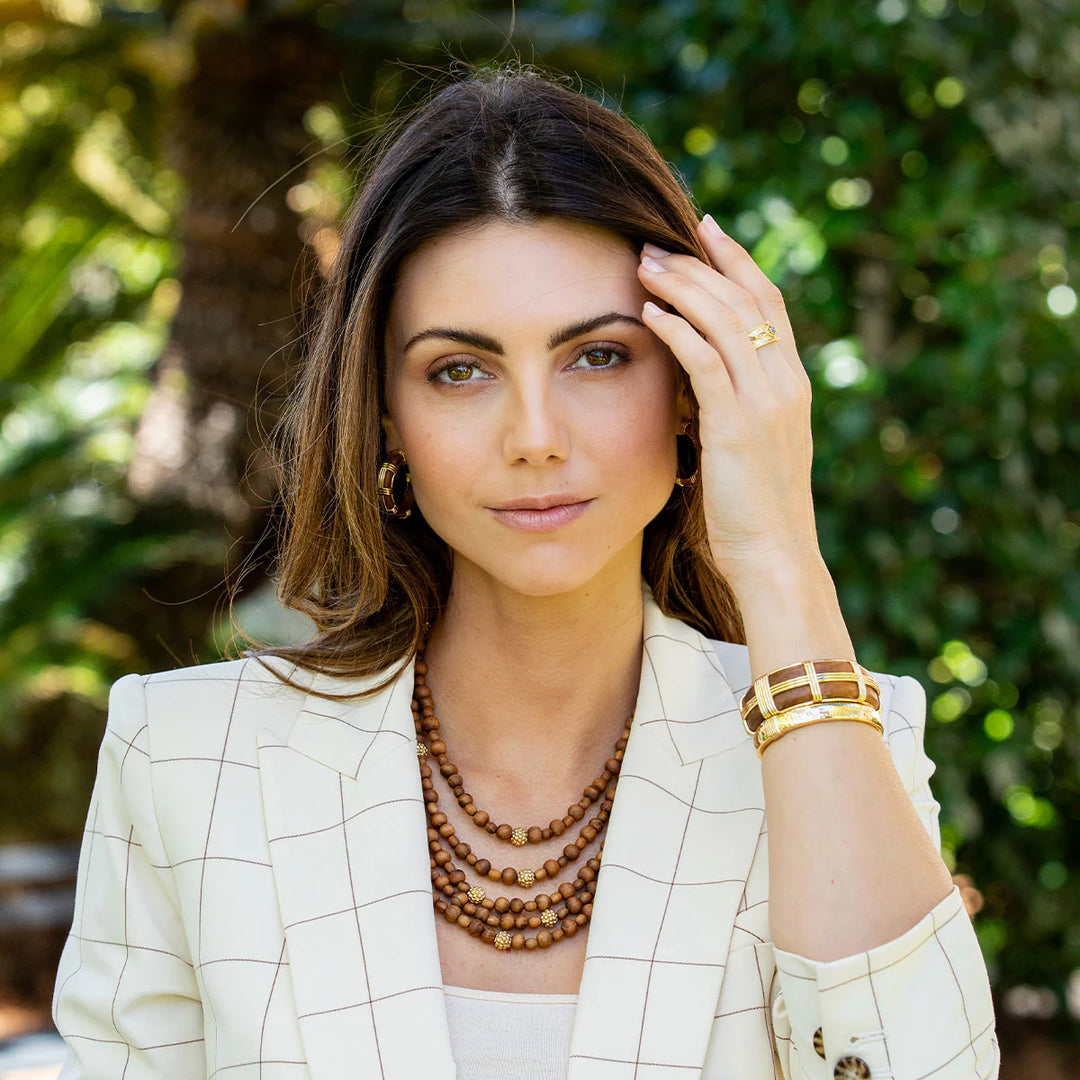 Gaia Hinged Bangle in Gold and Teak