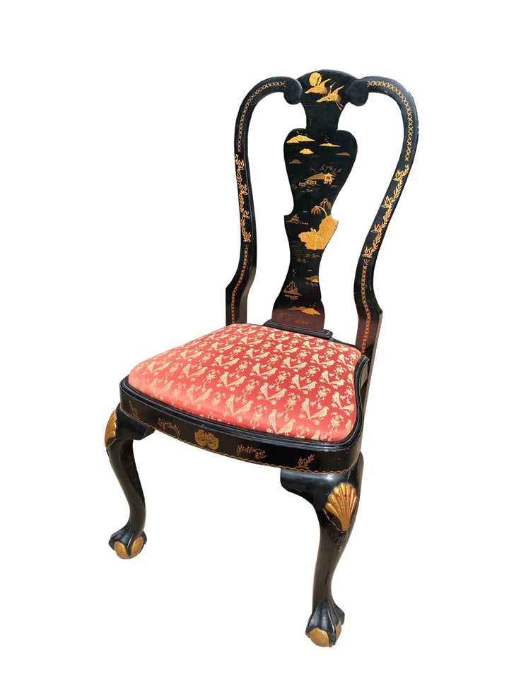 Pair of Vintage Chinoiserie Side Chairs with Scalamandré Silk Seats