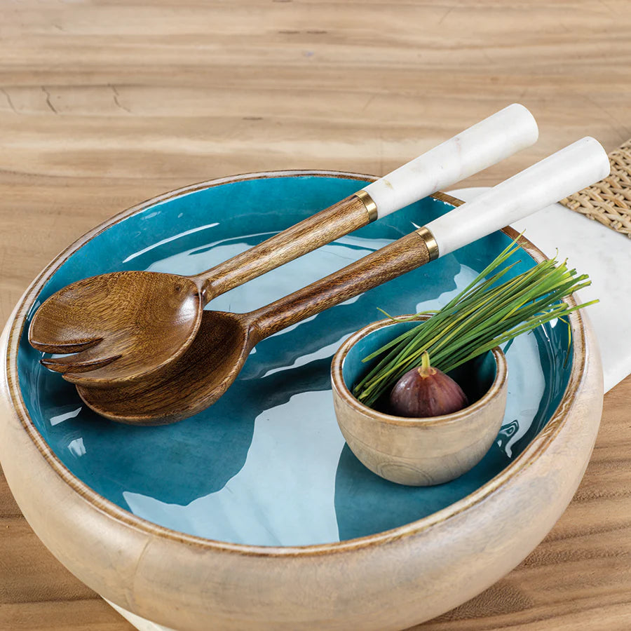 Mango Wood and Marble Salad Servers