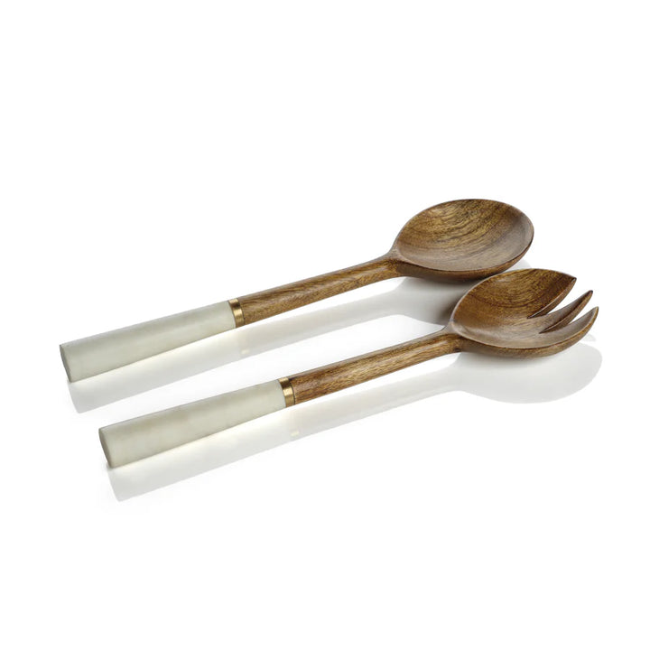 Mango Wood and Marble Salad Servers