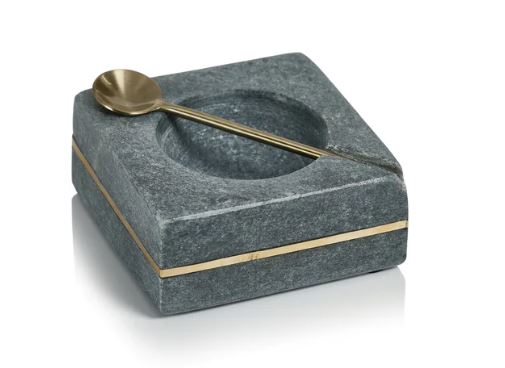 Marble Salt or Pepper Square w/ Spoon