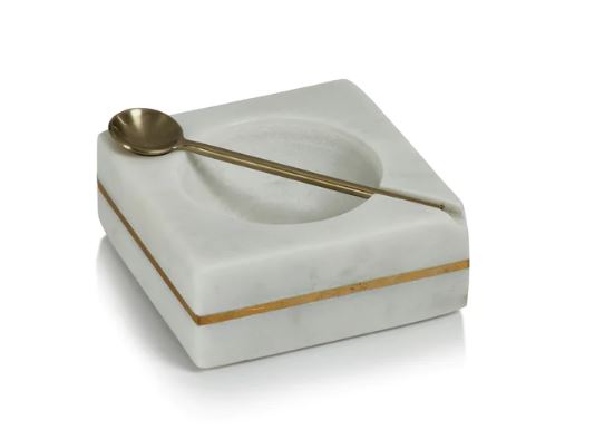 Marble Salt or Pepper Square w/ Spoon