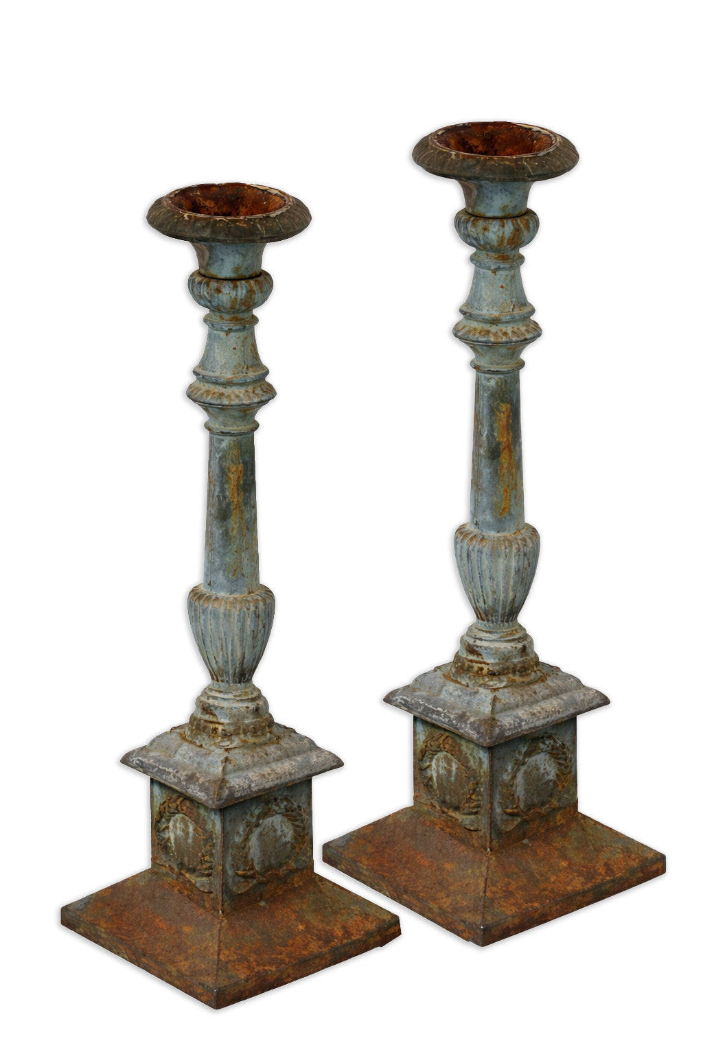 Pair of Antique Cast Iron Garden Candlesticks c. 19th Century