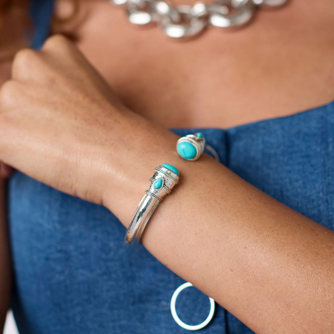 Cannes Demi Cuff - Silver & Chalcedony Blue