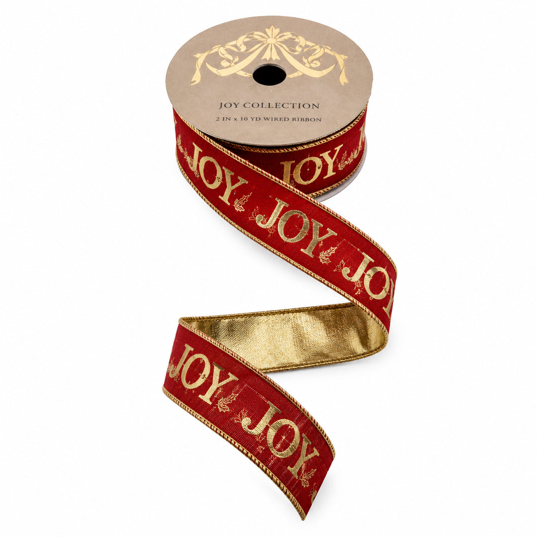 Velvet “JOY” Metallic Ribbon – 2" x 10 Yards