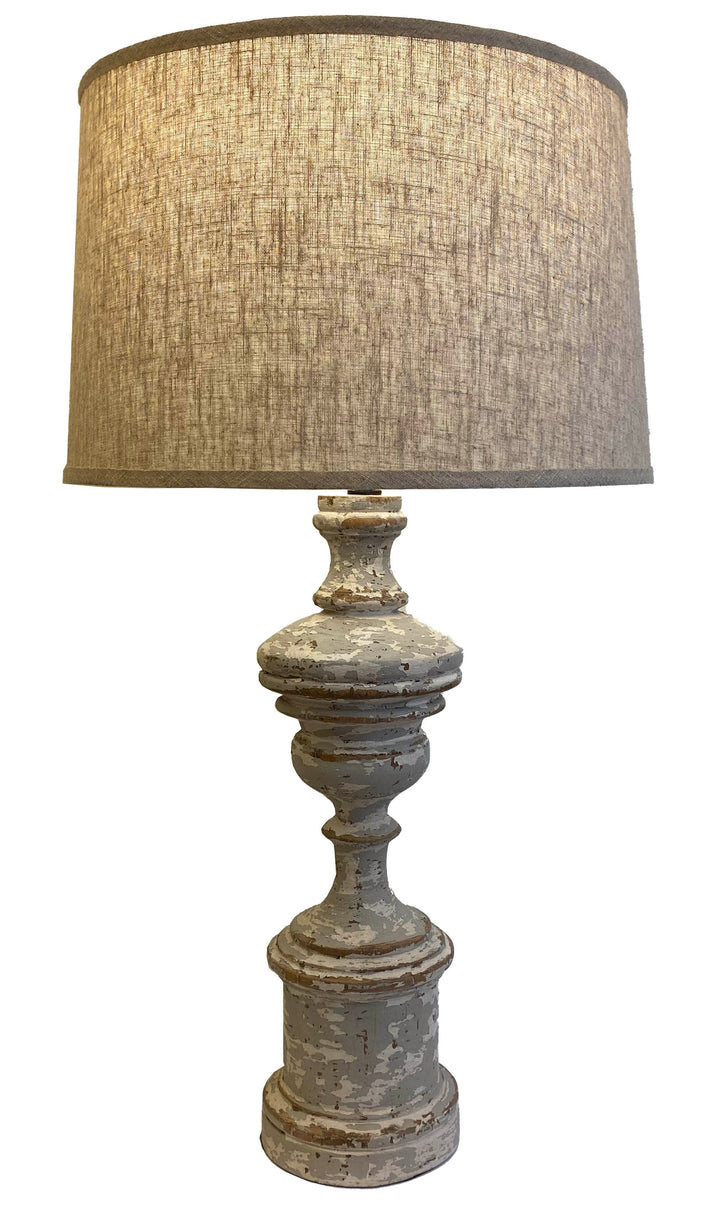 Pair of Oversized Distressed Wood Baluster Lamps – 36" Tall