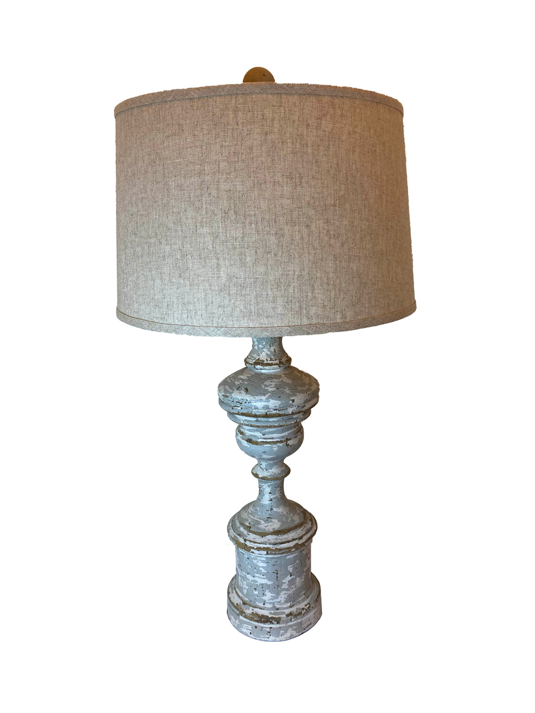 Pair of Oversized Distressed Wood Baluster Lamps – 36" Tall