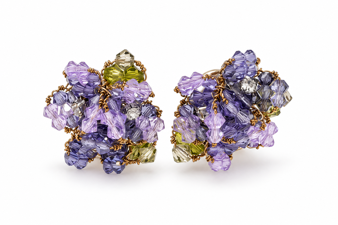 Lavender & Lilac Crystal Blossom Stud Earrings